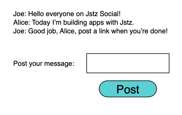 A few posts and a text box to add a new post to a social media stream